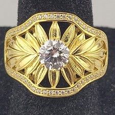 Anello QVC Diamonique oro su argento sterling Vermeil ?Cocktail girasole taglia 7