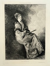 Reveuse GRAVURE Eau Forte LEON GAUCHEREL Nicolas Lancret BURAT XIX°