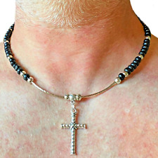Collana rosario nero con croce  da uomo catenina donna crocifisso lunga 50 cm