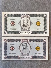 LOTTO 2 BANCONOTE 1 E 5 LEGHE