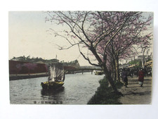Yokohama Japan Ooka River Cherry Blossom Trees Wasen Postcard c1910 Street Scene