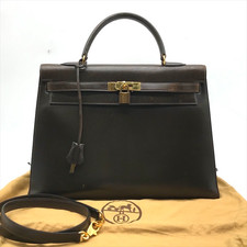 Borsa a mano HERMES Kelly 35 tracolla pelle marrone scuro lucchetto Cadena autentica