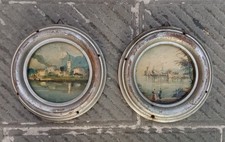 COPPIA TONDI PAESAGGI DIPINTI ANTICHI OLIO SU CARTONCINO CENTRO ITALIA SEC. XIX°