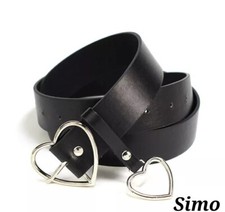 CINTURA DONNA  FIBBIA CUORE ACCIAIO PENDENTE NERO PELLE REGOLABILE COSPLAY ANIME