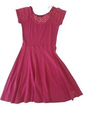 TERRANOVA Vestito abito fucsia jersey gonna ruota top pizzo ragazza donna tg M