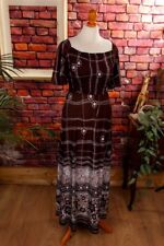 Abito Vintage Anni 70 Boho Hippie Lungo Marrone Con Motivo Stretch S M