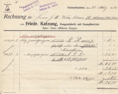 Schmalkalden fattura 1914 - schmalkalden,,