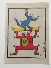 Disegno su carta Keith Haring (fatto a mano) firmato e timbrato tecnica mista.
