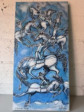 Quadro acrilico Vicente Fabre "Jinetes" 2019 cavalli cavalieri arte moderna latina