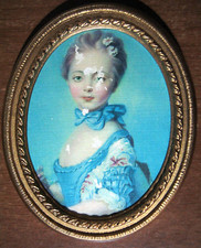 MINIATURA ovale Stampa Ritratto di donna cornice dorata in plastica