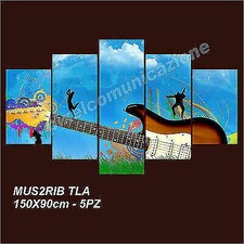 QUADRO MODERNO TELA 5 PZ 150X90 STAMPA ARREDO CASA MUSICA CHITARRA ROCK DANCE
