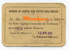 TESSERA REPUBBLICA SOCIALE ITALIANA 1944 CASTEL SAN PIETRO DELL'EMILIA R.S.I.
