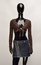 Top vintage Kookai Y2K francese pizzo ritagliato manica lunga fata bolero taglia 1