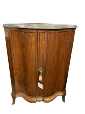 Antica credenza angoliera cantonale in noce intarsiata del XVIII secolo piano...