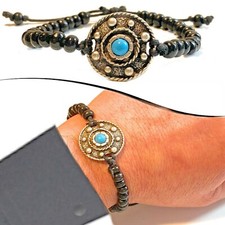 Bracciale nero da uomo con pietre dure di turchese braccialetto donna perle