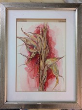 ETTORE FICO DISEGNO ORIGINALE ACQUERELLO SPIGA DI GRANO FIRMATO 1979 CORNICE