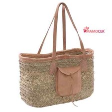 BORSA Coffa donna paglia cm47h31 palma vimini cuoio mare spiaggia
