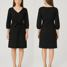 Relish Abito Donna M Medium Corto Nero Svasato Mezze Maniche Scollo A V Stretch