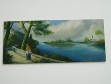 Vecchio dipinto di Aldo Tomei Sulla riva del fiume