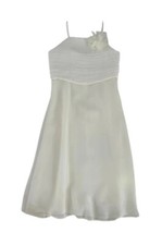 BHS Vestito abito cerimonia voile avorio fiore panna ecru bambina bimba 7 anni