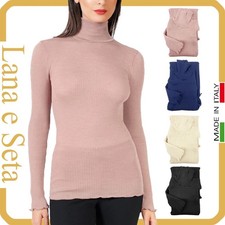 Maglia Intima Donna in LANA e SETA Dolcevita Lupetto a Collo Alto Manica Lunga