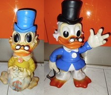 2 Pupazzi Gomma Zio Paperone Sacco Dollari Biserka + Bastone Ledra Ledraplastic 