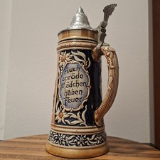 Boccale birra austriaco in ceramica con coperchio in peltro - 1 Litro