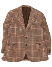 Giacca blazer uomo VINTAGE 2 bottoni UK 38 marrone medio check nuova lana QW01