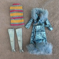 Vintage 1970 Barbie Maxi N Midi blu metallizzato vestito #1799 abito, giacca, stivali 