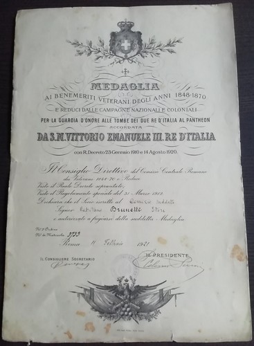 Diploma guardia onore - d'onore, tombe