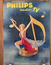 MANIFESTO POSTER AFFICHE ORIGINAL,anni 50 Philips Radio TV Ballerina GIRL Musica