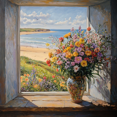 Fiori con spiaggia - , quadro