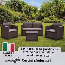 Set 4 cuscini esterni giardino salottino divanetti rattan sfoderabili 50X55X5