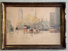 ANTICO ACQUERELLO Paolo Sala VEDUTA SCORCIO LONDRA CARROZZE VIANDANTI  '800