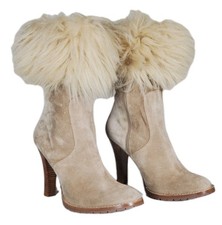 Stivaletti Marc Jacobs beige scamosciati pelliccia sintetica bordati tacco alto donna US 11