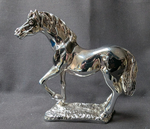 Silver metal piebald horse - silver,