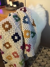 Coperta fatta a mano all'uncinetto nonna quadrati - lancio afgano - nuova