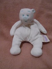 Doudou peluche ours blanc vert