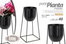 PORTA PIANTA VASO FIORI METALLO DESIGN INDUSTRIALE ALZATA PIANTANA NERO 40*20 CM