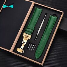 Cinturino orologio in pelle verde con fibbia deployante oro a farfalla da 20 mm