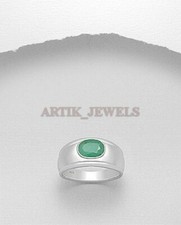 Verde Naturale Onice Gemma Con 14K Placcato Oro Bianco Anello Argento per Men