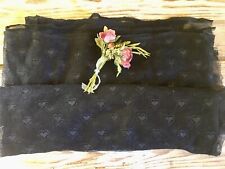 1800 Antico Pizzo Nero Trina Merletto Scampolo Motivo Cuori Tenda Tovaglia