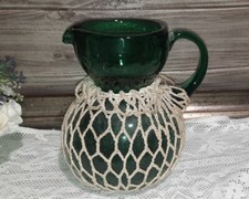 VINTAGE CARAFFA BROCCA IN VETRO SOFFIATO VERDE  SMERALDO  RETE H CM 22 Kg 1,140
