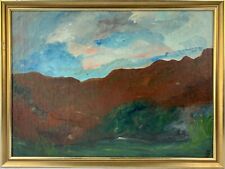 Dipinto A Olio Monogrammato Vintage Paesaggio Con Montagne Marroni Scandinavia