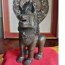 Rara statua vintage Foo Dog Thai in piedi leone guardiano figura bronzo feng shui