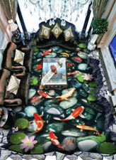 3D Goldfisch Lotus C1948 Fußboden Wandbild Unentschied BildTapete Familie DE Amy