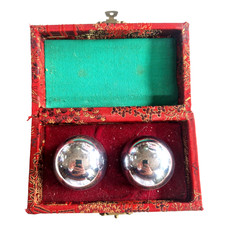 Palline Cinesi Baoding Cromate Sonore Antistress con Scatola Rossa Pezzo Vintage