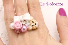 Anello Regolabile Dolci Biscotto Fiocco Bianco con Charms Dolcezze