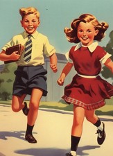 20 Stupendi Disegni di BAMBINI gioiosi a SCUOLA anni '50