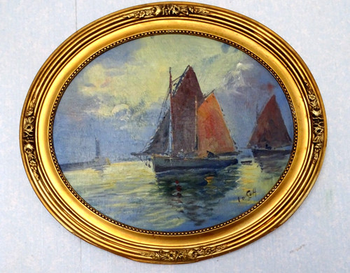 Tableau marine ovale huile - ovale, ,huile